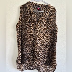 Vince Camuto Leopard Print Sleeveless V-Neck Camisole - Tan & Black